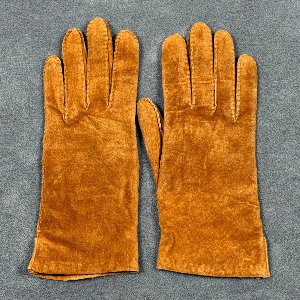 Vintage Kayser Tan Brown Suede Leather Gloves Lined Large Palm Vent Gardening